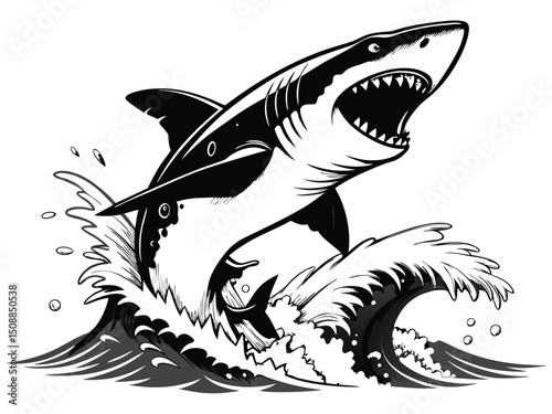 Great White Shark Vector Leaping from Ocean