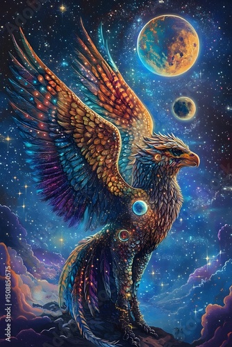 Celestial Griffin Guardian in Cosmic Galaxy