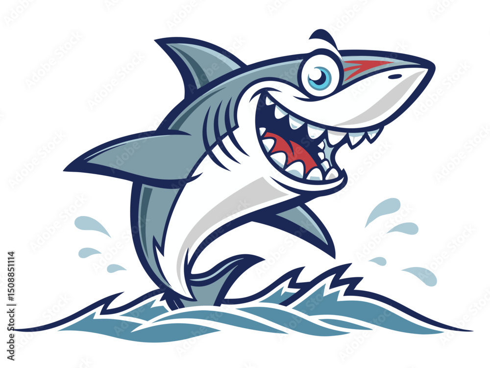 Naklejka premium Great White Shark Vector Leaping from Ocean