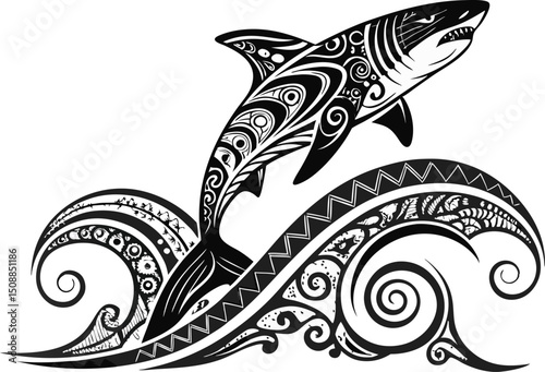Great White Shark Vector Leaping from Ocean