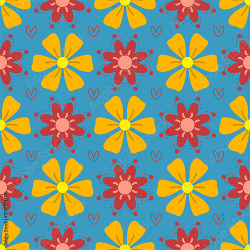 Seamless pattern with elegant botanical design in blue deep color background