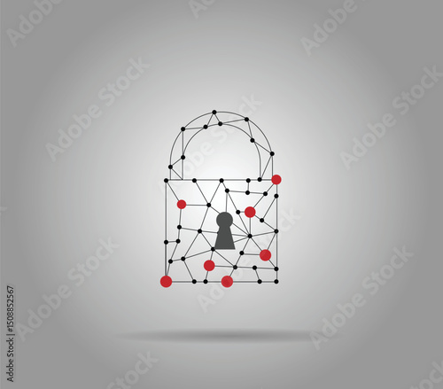 Futuristic Lock Mesh Lines Cyber Security. Internet surfing and protection concept vector art design element