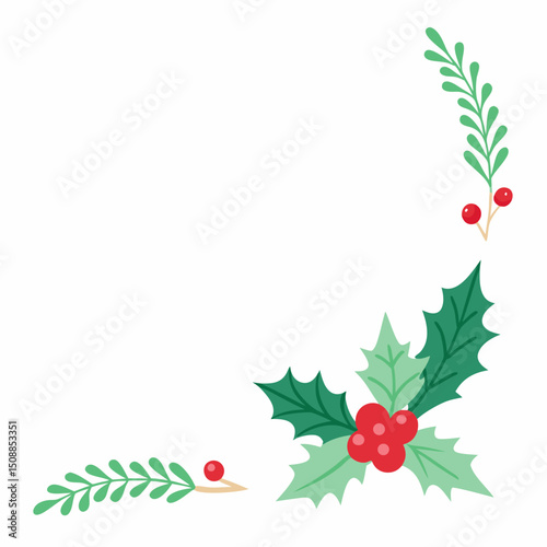 christmas holly branch with berries