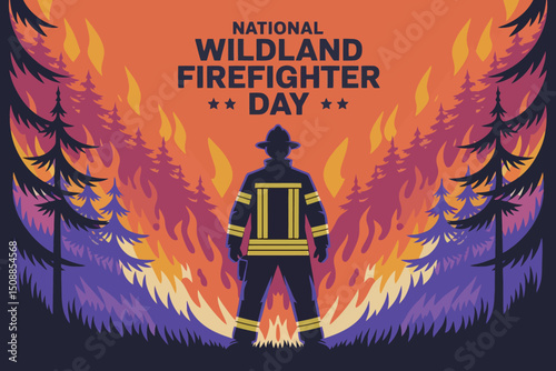 National Wildland Firefighter Day with Heroic Forest Fire Illustration