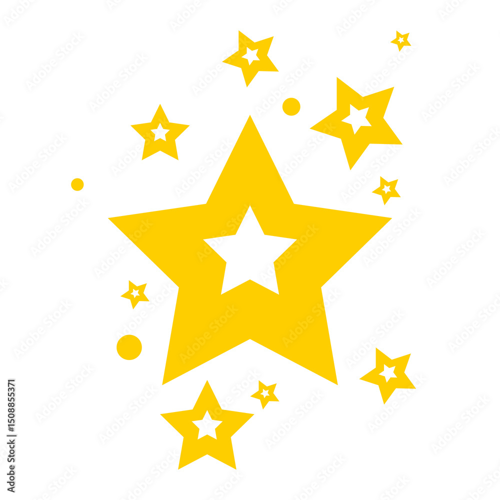 Obraz premium Golden Stars Flying Around Big Star Isolated On Transparent Background