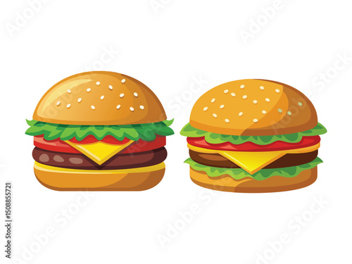Two delicious cheeseburgers cartoon illustration isolated on white background
