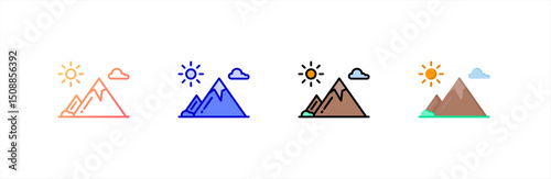 Mountain icon set multiple style collection