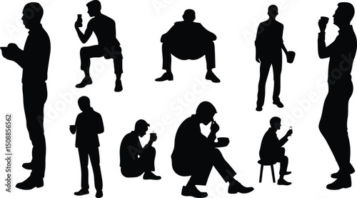Businessman Silhouette, People Eating Vector Silhouette.