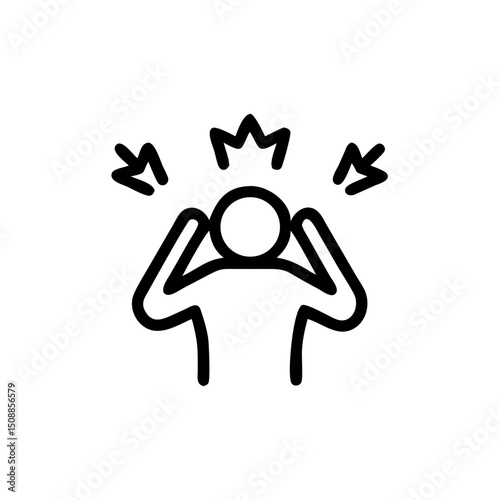 Person expressing anxiety with hands on head and stress symbols  