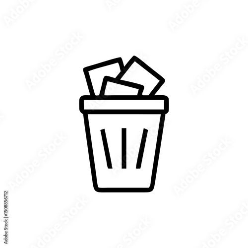 Simple trash bin with crumpled paper inside in minimalist design  