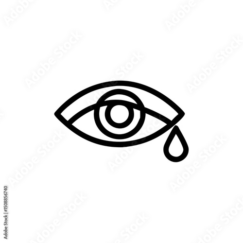 Minimal black and white eye icon with a tear drop  