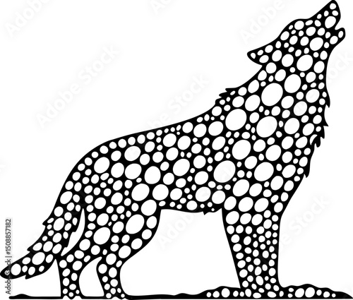 abstract circular wolf silhouette design in black and white art illustration
