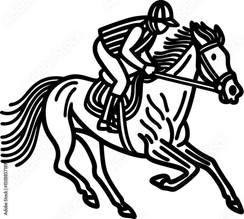 jockey on racing horse, dynamic line art illustration equestrian sport, speed, motion