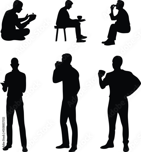 Businessman Silhouette, People Eating Vector Silhouette.