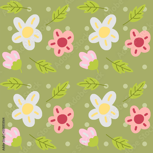 Spring atmosphere with a calm green background decorated with charming daisies