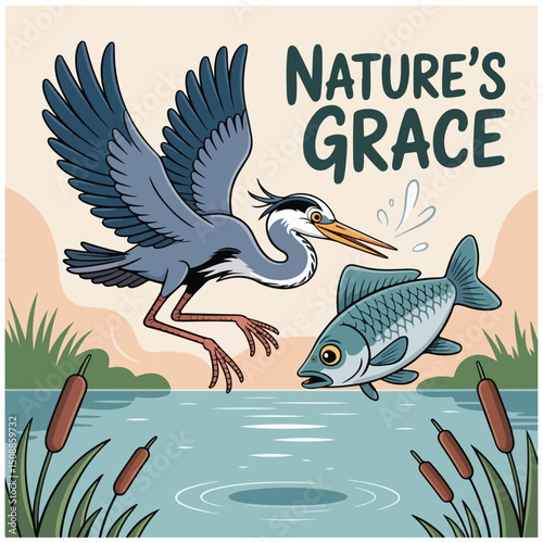 a heron is catching a fish 5.eps