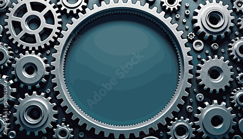 Mechanical gear frame with realistic cogs in detailed graphic illustration

