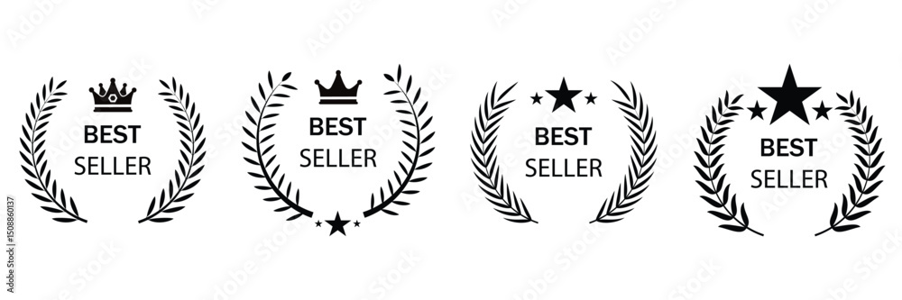 Obraz premium Golden Laurel Wreath Badge Set – Best Seller, Best Quality, and Premium Choice Labels