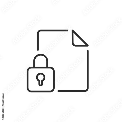 This symbol represents document security in a workplace, featuring a locked padlock and a file. It emphasizes the need to safeguard sensitive information and ensure privacy and protection