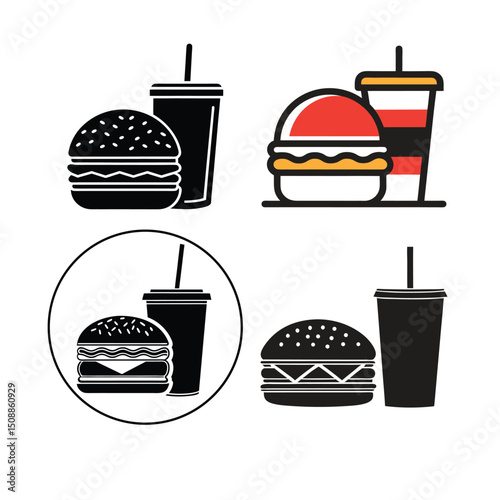 Simple Icons of Burgers and Sodas for Fast Food Restaurants.