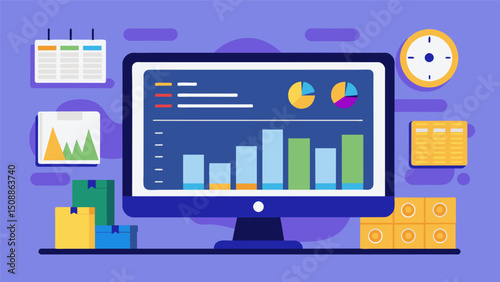 A dashboard displaying realtime data on inventory levels allowing for efficient restocking and replenishment.. Vector illustration