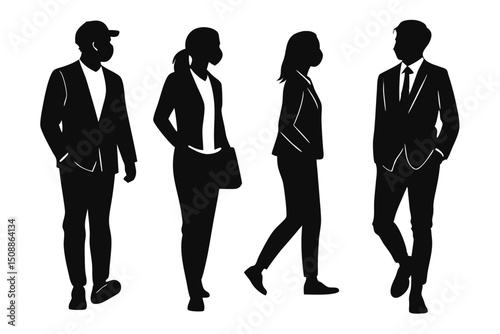 Business people walking wearing face masks silhouettes