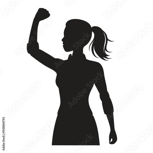 Strong woman silhouette arm raised power pose