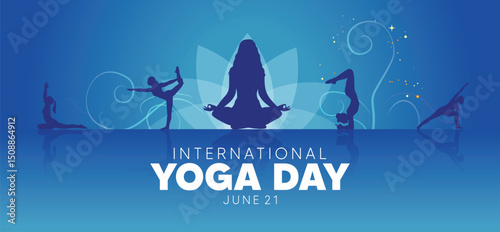 International Yoga Day 21 June yoga pose with typography vector poster