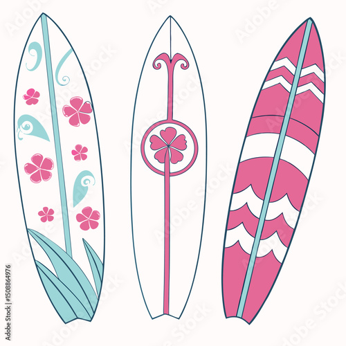 vector illustration of a set of surfboard
