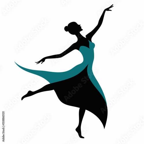 Elegant Ballroom Dancer Silhouette Performing a Graceful Waltz Ideal for Dance Studios and Event Designs High Resolution Vector Graphic