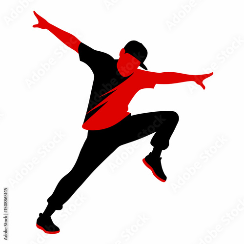 Dynamic Silhouette of a Hip Hop Dancer in a Powerful Pose Ideal for Urban Culture and Dance Related Designs
