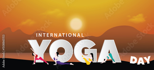 International Yoga Day 21 June yoga pose with typography vector poster