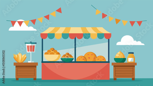 A decorations booth offers classes on how to make empanadathemed crafts attracting crafty festivalgoers.. Vector illustration