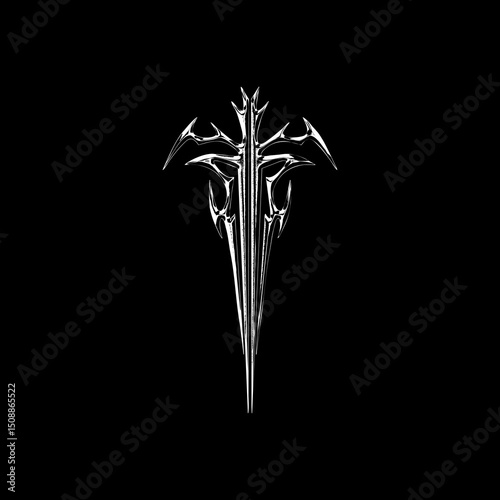 Sword design with sharp, futuristic tribal aesthetics, perfect for dark vector art, gothic themes, and edgy branding visuals.