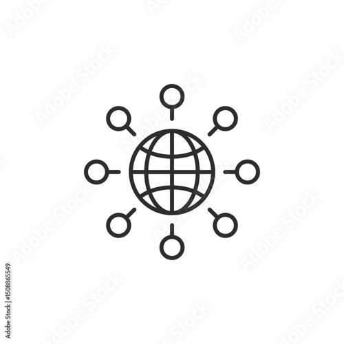 This modern icon represents global work safety, featuring interconnected nodes around the globe, symbolizing recognized safety protocols and effective communication implemented worldwide