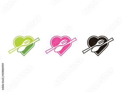 set of heart logo, love food, spoon, fork symbol icon design vector isolated on transparent background