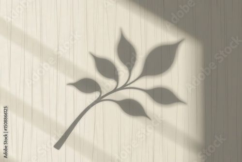 Minimal abstract leaf shape casting shadow on wooden surface interior design calm environment natural aesthetic