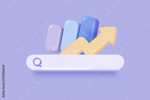 3D searching bar or magnifying glass icon signs for research info statistic. analyzing investment money cash and exchange with detective. 3d magnifier zoom icon vector render illustration