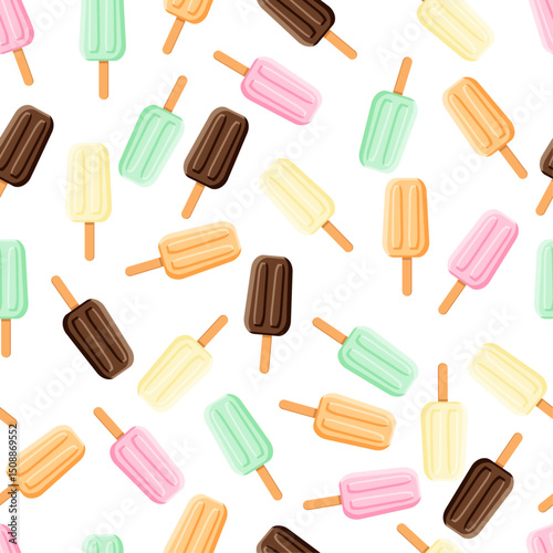 Ice lolly seamless pattern, Summer desssert background with frozen popsicles