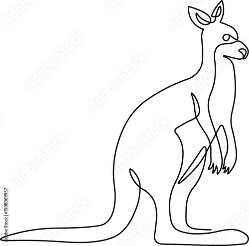 Cute kangaroo standing in continuous line art drawing style. Minimalist black linear sketch of animal isolated on white background. Vector illustration