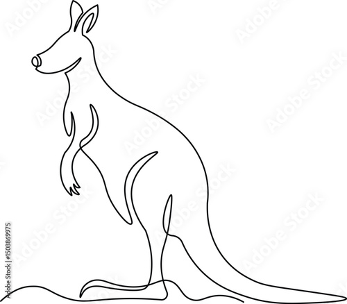 Cute kangaroo standing in continuous line art drawing style. Minimalist black linear sketch of animal isolated on white background. Vector illustration