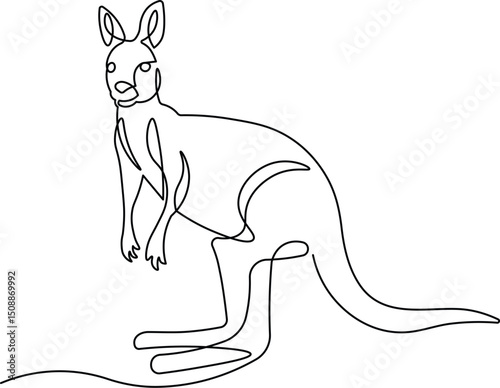 Cute kangaroo standing in continuous line art drawing style. Minimalist black linear sketch of animal isolated on white background. Vector illustration