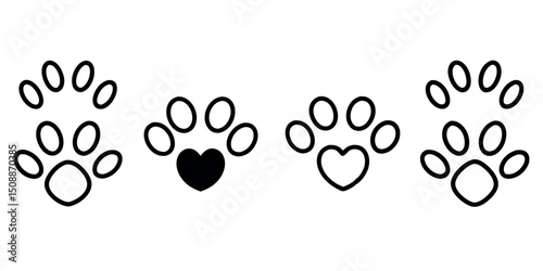 Paw prints with hearts, clean cutout, transparent background