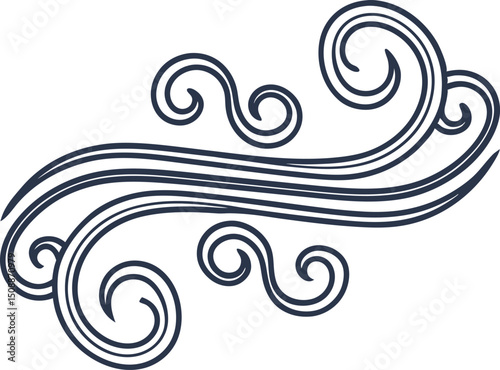 swirling wind icon abstract breeze lines with curving flow air motion symbol, decorative gust  art