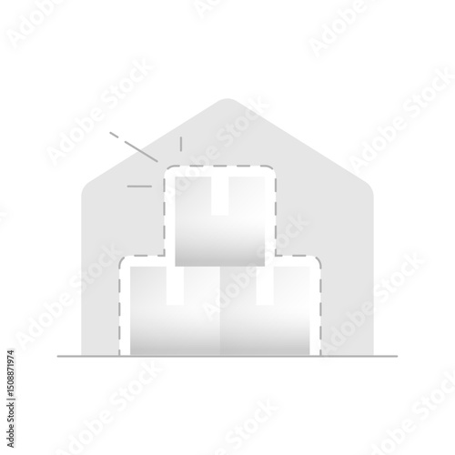 Flat illustration of warehouse silhouette with boxes. out of stock or inventory empty situation. for supply chain issues, stock shortage, logistics, and product unavailability in ecommerce or retail