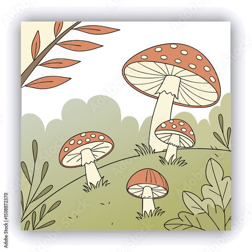 Mushrooms False honey fungus on a stump in a beautiful autumn forest.group fungus in autumn forest with leaves.Wild mushroom on the spruce stump. Autumn time in the forest.