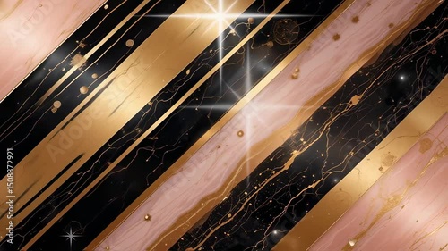 Elegant Abstract Video: Gold, Black, and Pink Diagonal Stripes with Sparkling Accents