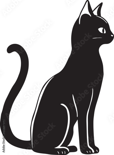 Elegant Black Cat Silhouette Vector Mystical Feline Pet Clipart