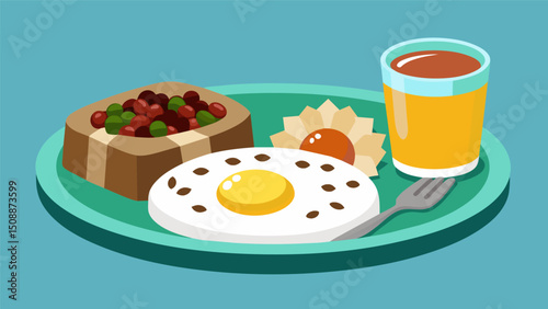 A nutritious and balanced breakfast gallo pinto is served with a side of lean breakfast sausage or a mound of rich creamy refried beans.. Vector illustration
