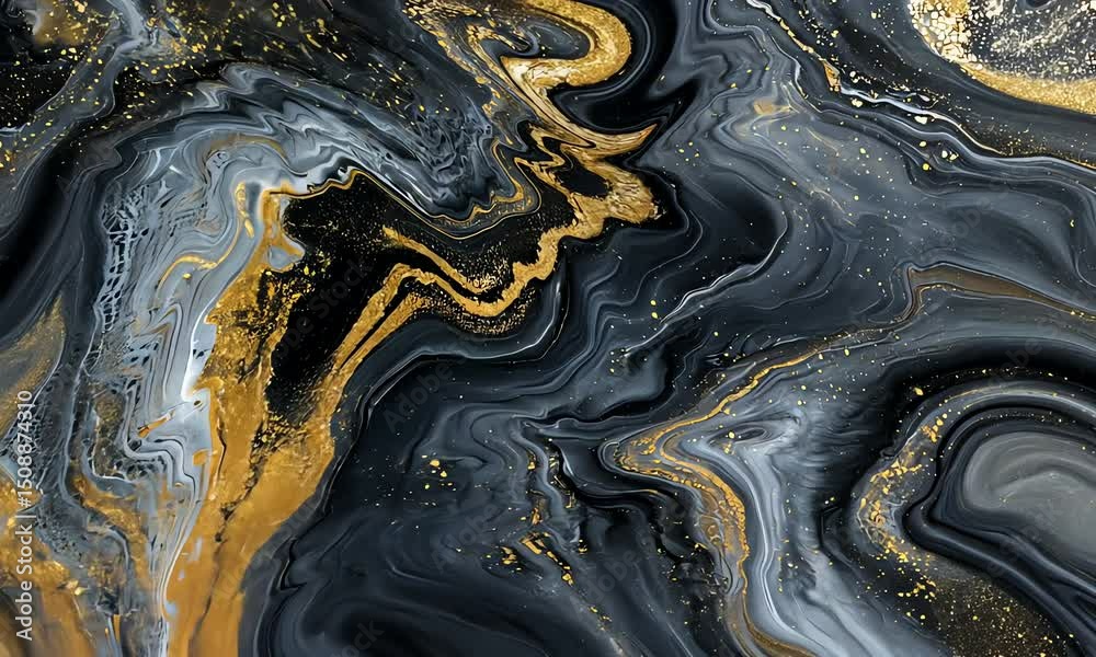 Abstract marbled design with gold glitter